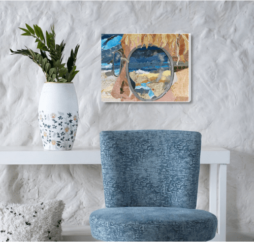 Beach Reflection | Mixed Media by Leanne Poellinger. Item composed of paper in coastal or traditional style