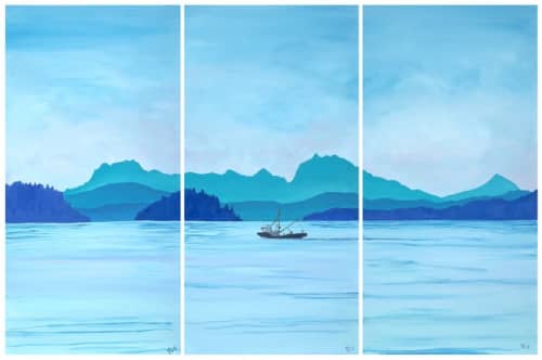 Heading Home in the Salish Sea | Oil And Acrylic Painting in Paintings by Peter N Van Giesen | DoubleTree by Hilton Hotel & Suites Victoria in Victoria. Item composed of synthetic