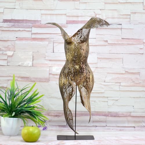 Metal torso female sculpture | Sculptures by NUNTCHI. Item made of metal works with art deco style