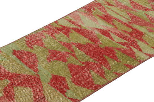 Vintage Zeki Múren Runner with Green and Red Geometric | Area Rug in Rugs by Rug and Kilim