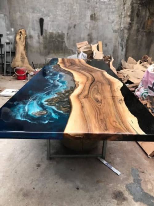 Epoxy ocean Table, Epoxy Resin Table, Epoxy Wood table | Dining Table in Tables by Innovative Home Decors. Item composed of wood compatible with country & farmhouse and art deco style