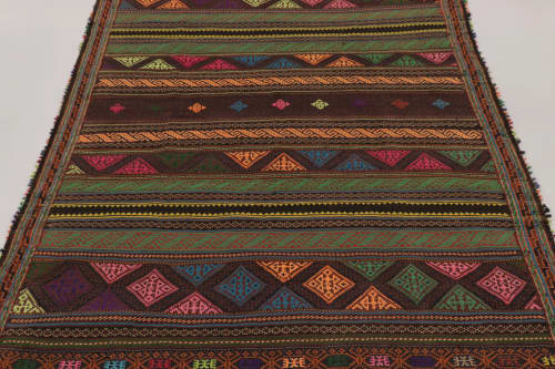 Vintage Persian Soumak Kilim, Vibrant Tribal Geometric | Area Rug in Rugs by Rug and Kilim