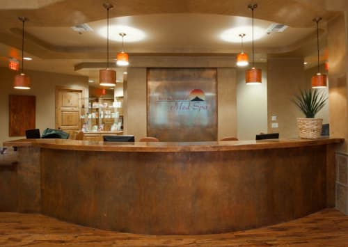 Custom Steel Counter | Desk in Tables by Perry Luxe | Red Mountain Weight Loss in Scottsdale. Item made of wood with steel