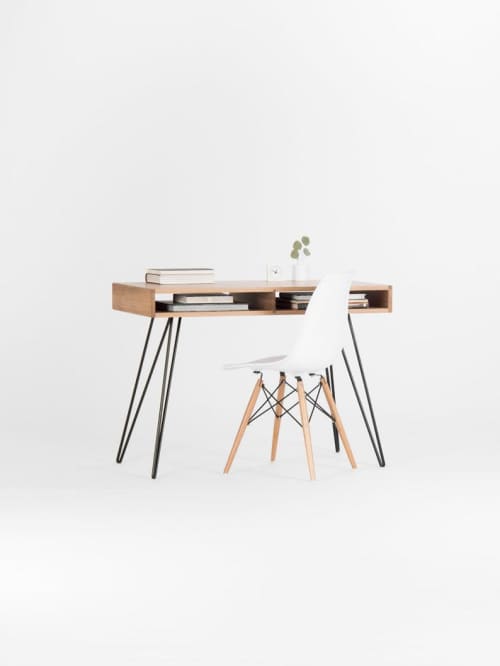 HEIM - Wood desk, computer desk writing desk, industrial des | Tables by Mo Woodwork. Item made of oak wood & steel compatible with minimalism and mid century modern style