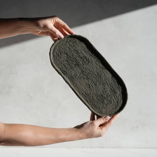 Large Oval Tray in Earthen Brown Concrete | Decorative Tray in Decorative Objects by Carolyn Powers Designs. Item composed of concrete compatible with minimalism and contemporary style