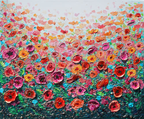 Bursting flowers | Oil And Acrylic Painting in Paintings by DaggArt. Item made of canvas with synthetic