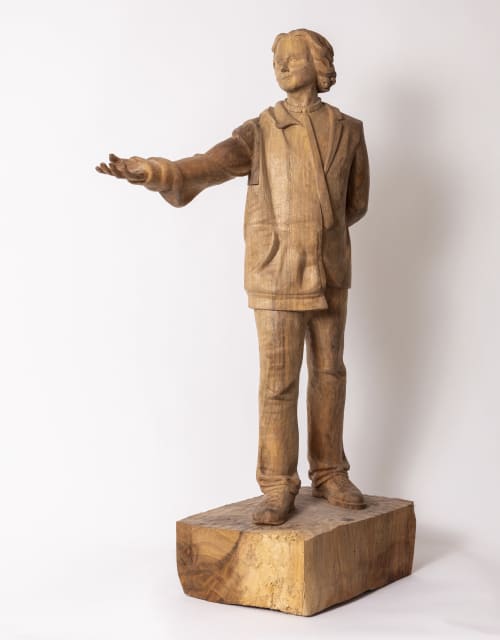 (The Human Contrast) – A Study in Walnut Wood | Sculptures by Holzkunst Samuel Meisinger. Item composed of wood in country & farmhouse style