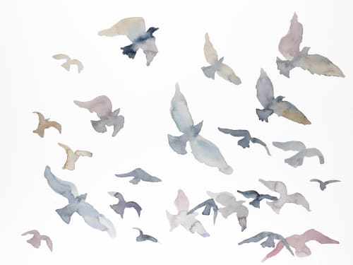 Birds in Flight No. 5 : Original Watercolor Painting | Paintings by Elizabeth Becker. Item made of paper compatible with minimalism and contemporary style