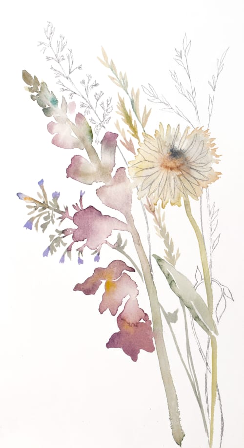Floral No. 20 : Original Watercolor Painting | Paintings by Elizabeth Beckerlily bouquet. Item composed of paper compatible with minimalism and contemporary style