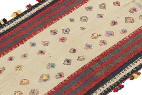 Vintage Persian Kilim in Beige with Multicolor Stripes | Area Rug in Rugs by Rug and Kilim