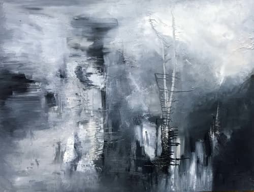 Hidden by the Night Oil l Contemporary Abstract | Oil And Acrylic Painting in Paintings by Strokes by Red - Red (Linda Harrison). Item composed of canvas