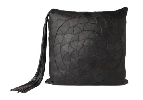 Emblem Tassel Pillow | Cushion in Pillows by Moses Nadel. Item composed of leather