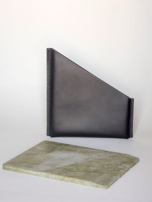 Mappe - verde laguna | Serving Board in Serveware by gumdesign. Item made of marble with leather works with contemporary style