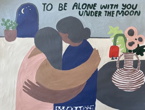 To Be Alone With You Under the Moon | Oil And Acrylic Painting in Paintings by Carissa Potter || People I've Loved. Item made of paper & synthetic