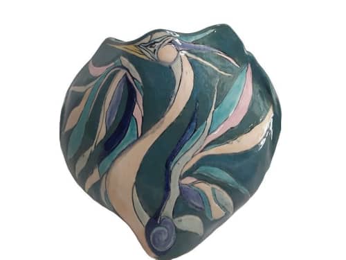 Tourmaline Heron - Abstracted oval vessel form | Vase in Vases & Vessels by Black Lily Studio- Lee Bell. Item made of ceramic works with boho & contemporary style