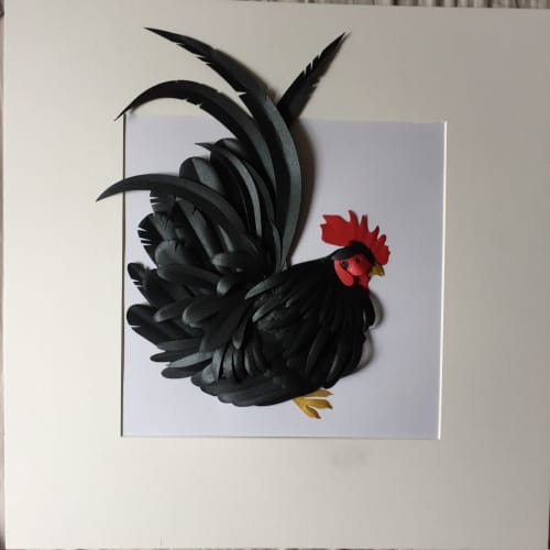 Gallo nero | Mixed Media by carlo urgese. Item composed of paper compatible with japandi and modern style