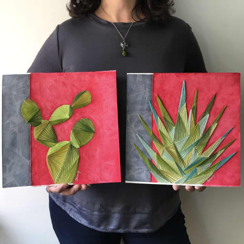 Maguey y Nopal (SOLD) | Mixed Media by Laila Vazquez | Mexico City in Mexico City. Item composed of cotton and paper in boho or contemporary style
