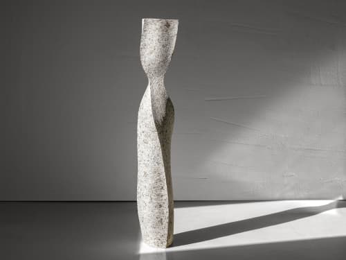 White Stone Tall Floor Vase - Column Series in Bio Concrete | Vases & Vessels by Donatas Žukauskas. Item made of cement & paper compatible with minimalism and contemporary style