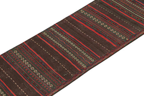 Vintage Persian Kilim Runner in Aubergine with Red Stripes | Area Rug in Rugs by Rug and Kilim