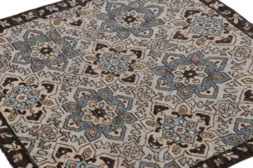 Rug & Kilim’s Caucasian Square Rug in Blue with Geometric | Area Rug in Rugs by Rug and Kilim