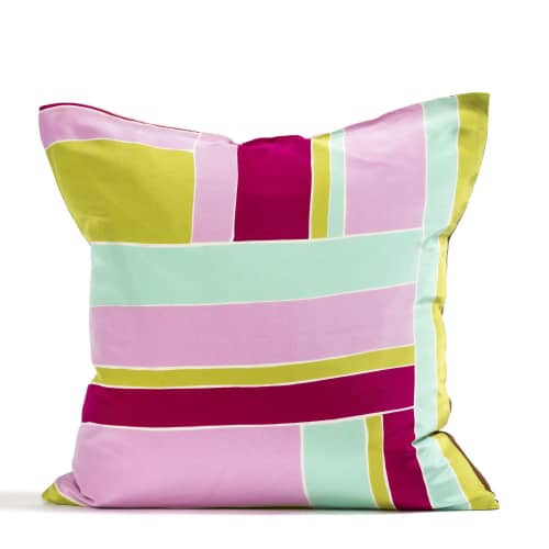 Double "Meryls" screen-printed 100% silk cushion cover | Pillows by Natalia Lumbreras. Item composed of fabric