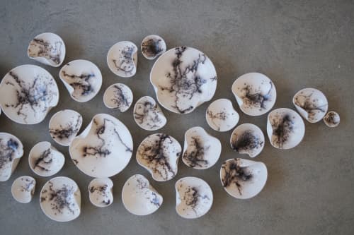Porcelain Wall Sculpture, 40 Pieces, Black & White | Wall Hangings by SevaCeramics. Item made of ceramic