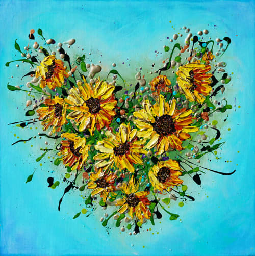 Sunflowers Heart | Oil And Acrylic Painting in Paintings by DaggArt. Item composed of paper