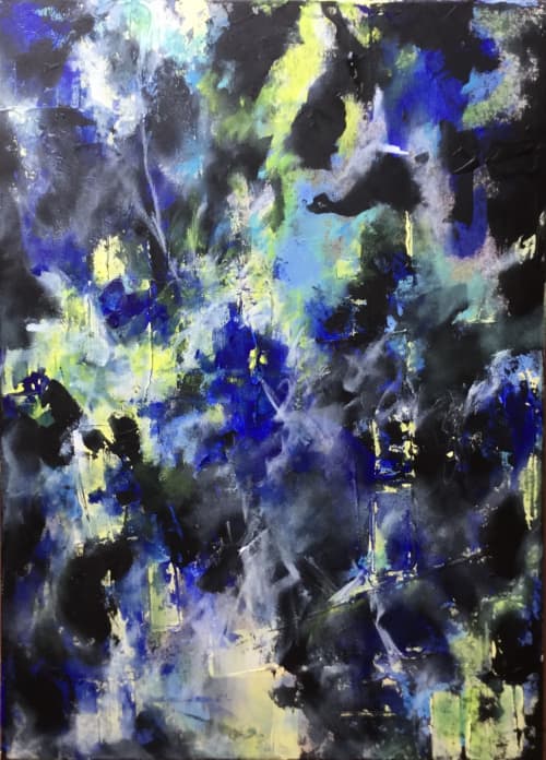Black & Blue | Oil And Acrylic Painting in Paintings by Viktoria Ganhao. Item composed of canvas and synthetic