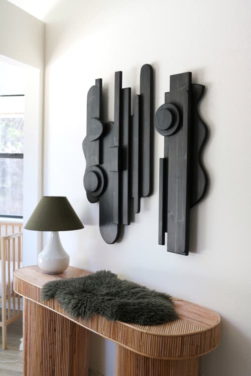 Brutalist Architectural Wall Sculpture | Wall Hangings by Blank Space Studios. Item composed of oak wood