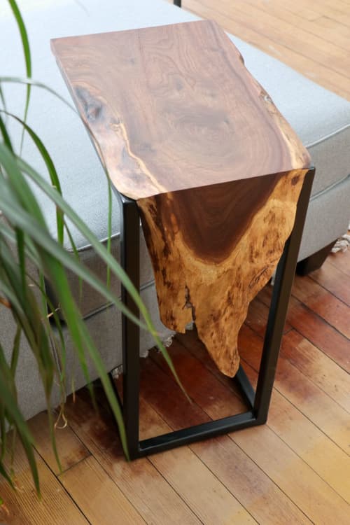 Waterfall Walnut side table, C-table | Tables by Hazel Oak Farms. Item composed of walnut and steel in minimalism or contemporary style