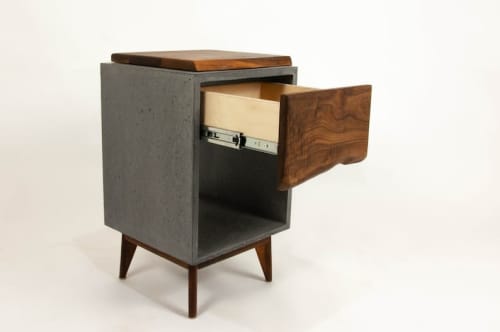 Classic Edge Black | Nightstand in Storage by Curly Woods. Item made of oak wood & concrete compatible with modern style