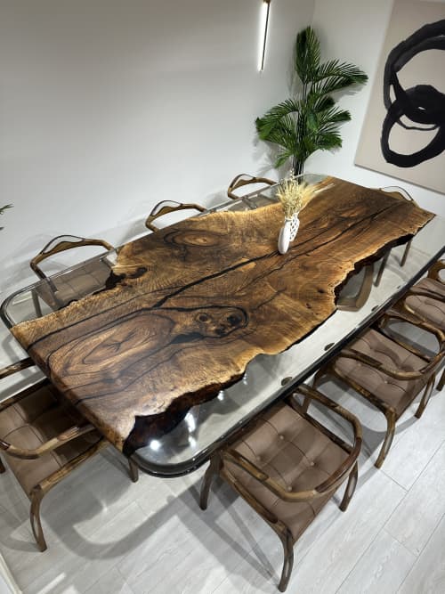 Custom Epoxy Table - Black Walnut Resin Table - Clear Table | Dining Table in Tables by Tinella Wood. Item composed of wood in contemporary or country & farmhouse style