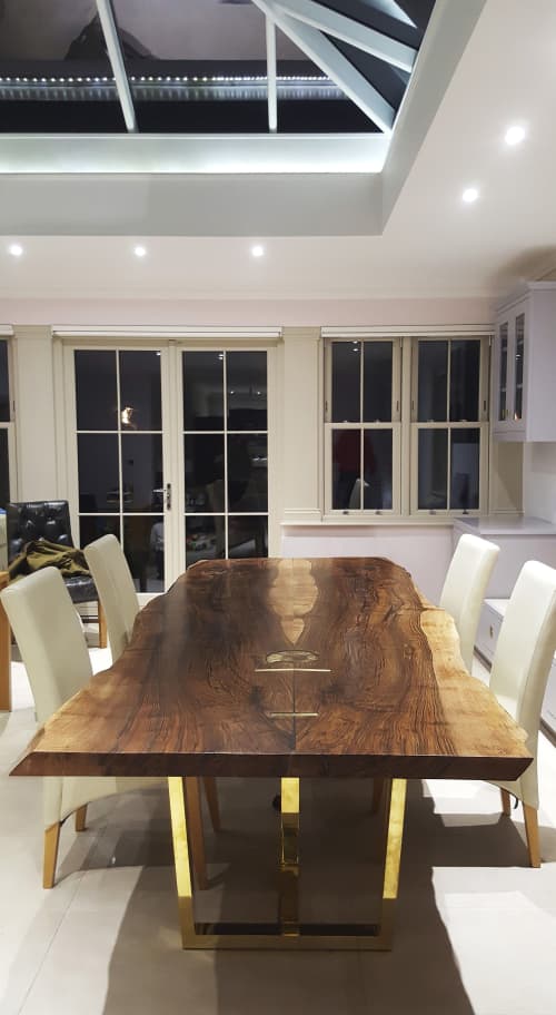 English Walnut Live-Edge Dining Table | Tables by Handmade in Brighton. Item composed of wood and brass