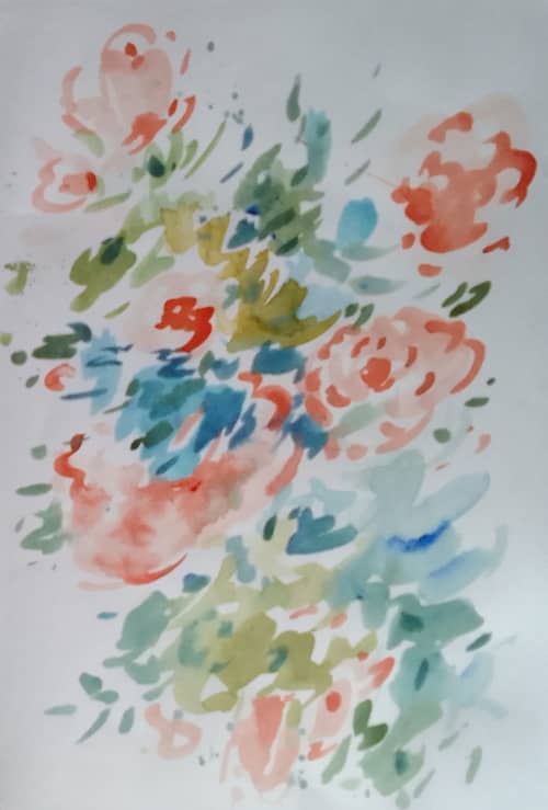 abstract flower 1 | Watercolor Painting in Paintings by Arttake. Item composed of paper in boho or minimalism style