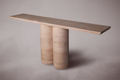 Natural Travertine Console Table. Narrow Console Table. | Tables by HamamDecor LLC. Item made of marble works with minimalism & contemporary style