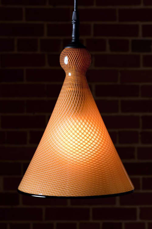 Reticello Pendant cone shape | Pendants by Pieper Glass. Item composed of glass in contemporary or modern style