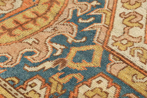 Rug & Kilim’s Dragon Rug in Gold and Blue with Geometric | Area Rug in Rugs by Rug and Kilim