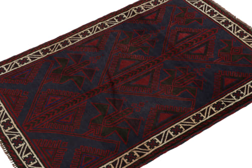Rug & Kilim's Baluch Tribal Rug in Red & Blue Geometric | Area Rug in Rugs by Rug and Kilim