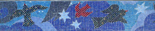 Sparrows and Stars, 2000 | Public Mosaics by Deirdre Saunder | Glenmont in Wheaton-Glenmont. Item made of glass
