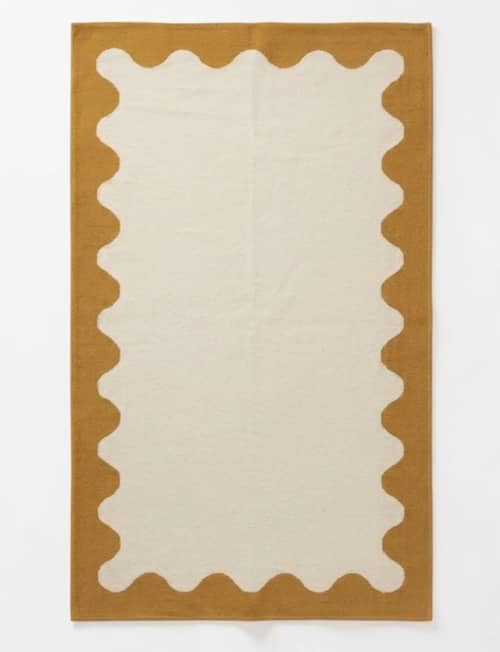 Handwoven Woolen Yellow Runner Rug | Rugs by Evergreen Carpets. Item made of wool works with boho & minimalism style