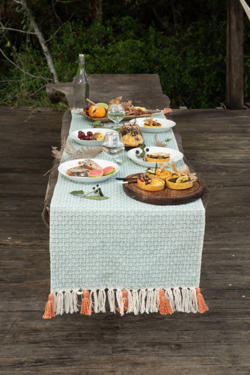 Diamond Woven Table Runner | Linens & Bedding by Zuahaza by Tatiana. Item made of cotton with fiber works with boho & country & farmhouse style