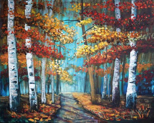 Golden Forest Trail | Original Acrylic Painting | Oil And Acrylic Painting in Paintings by DaggArt. Item composed of canvas compatible with traditional style