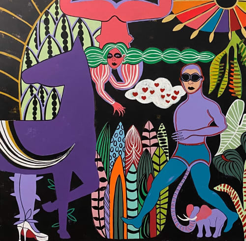 Journey into the Jungle | Oil And Acrylic Painting in Paintings by Diana Rosa. Item composed of canvas and synthetic