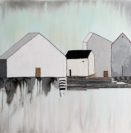 Village in Sweden | Oil And Acrylic Painting in Paintings by Laura Van Horne Art | Gray Sky Gallery in Seattle. Item made of canvas & synthetic