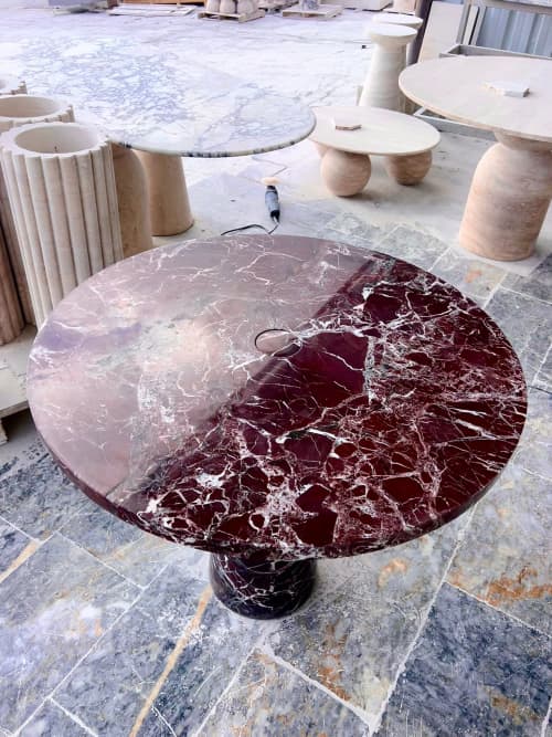 Cherry Marble Round Table - Red Marble Round Table | Dining Table in Tables by Tinella Wood. Item composed of marble in minimalism or contemporary style