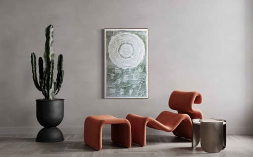 Circles C4830 B | Mixed Media by Michael Denny Art, LLC. Item composed of bamboo and canvas in minimalism or contemporary style