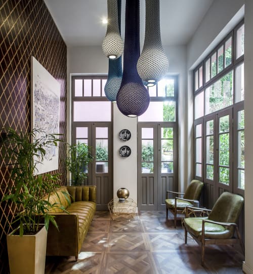 Lighting for Hotel Nordoy | Pendants by Ariel Zuckerman Studio | Nordoy Hotel in Tel Aviv-Yafo. Item composed of fabric