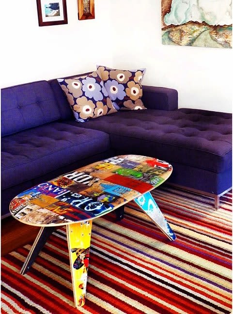 48" TWO SEATER - RECYCLED SKATEBOARD BENCH | Coffee Table in Tables by Skate or Design. Item composed of wood