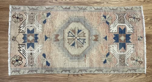 Vintage Turkish rug doormat | 1.5 x 2.10 | Small Rug in Rugs by Vintage Loomz. Item made of wool compatible with boho and mediterranean style