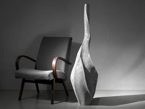 Gray Stone Tall Floor Vase - Skew Series in Bio Concrete | Sculptures by Donatas Žukauskas. Item composed of cement & paper compatible with minimalism and mid century modern style